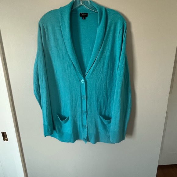 Talbots Pure Cashmere Cardigan Sweater Aqua Blue XL - Picture 2 of 5